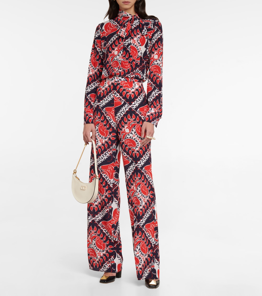Pantaloni in seta crêpe de chine con stampa | Valentino