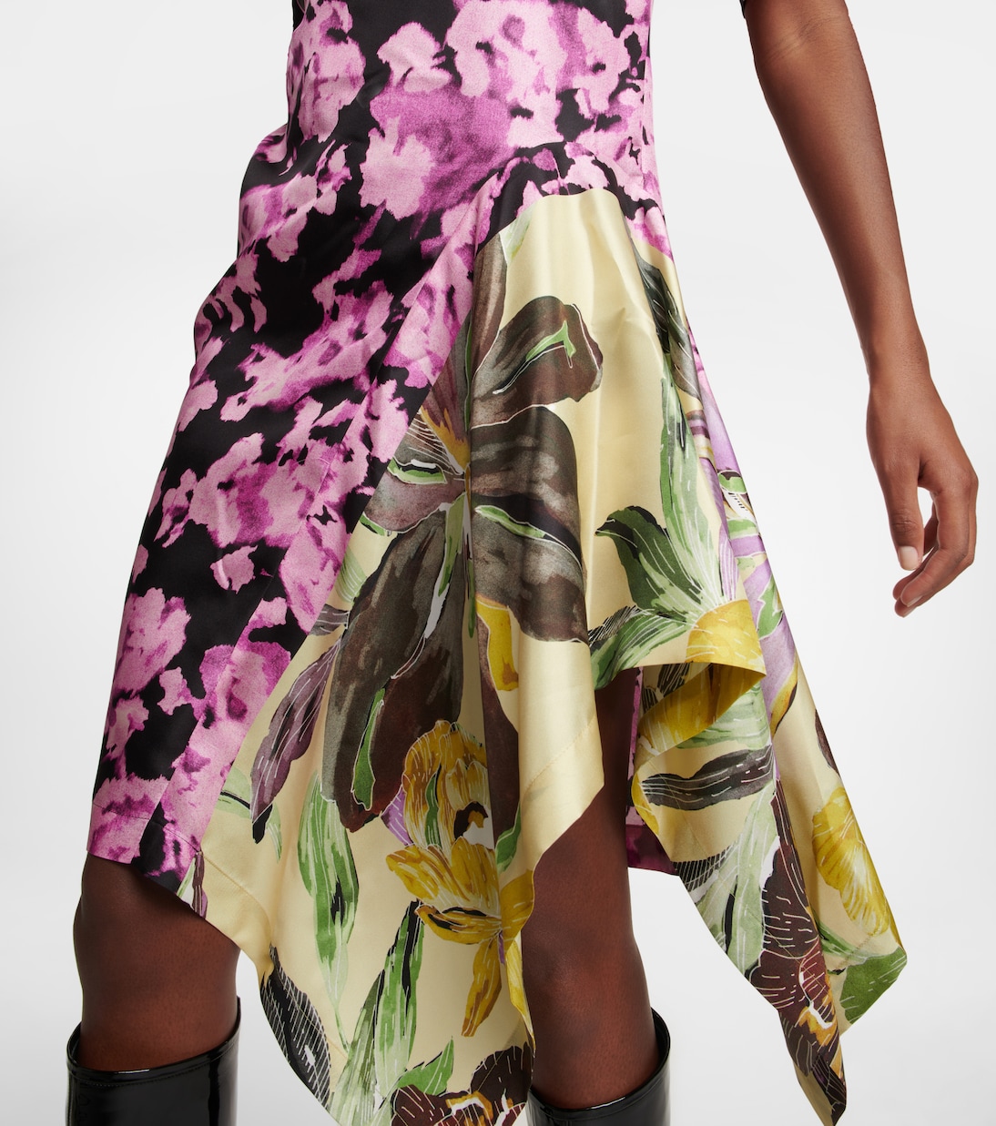Asymmetric floral satin minidress | Dries Van Noten
