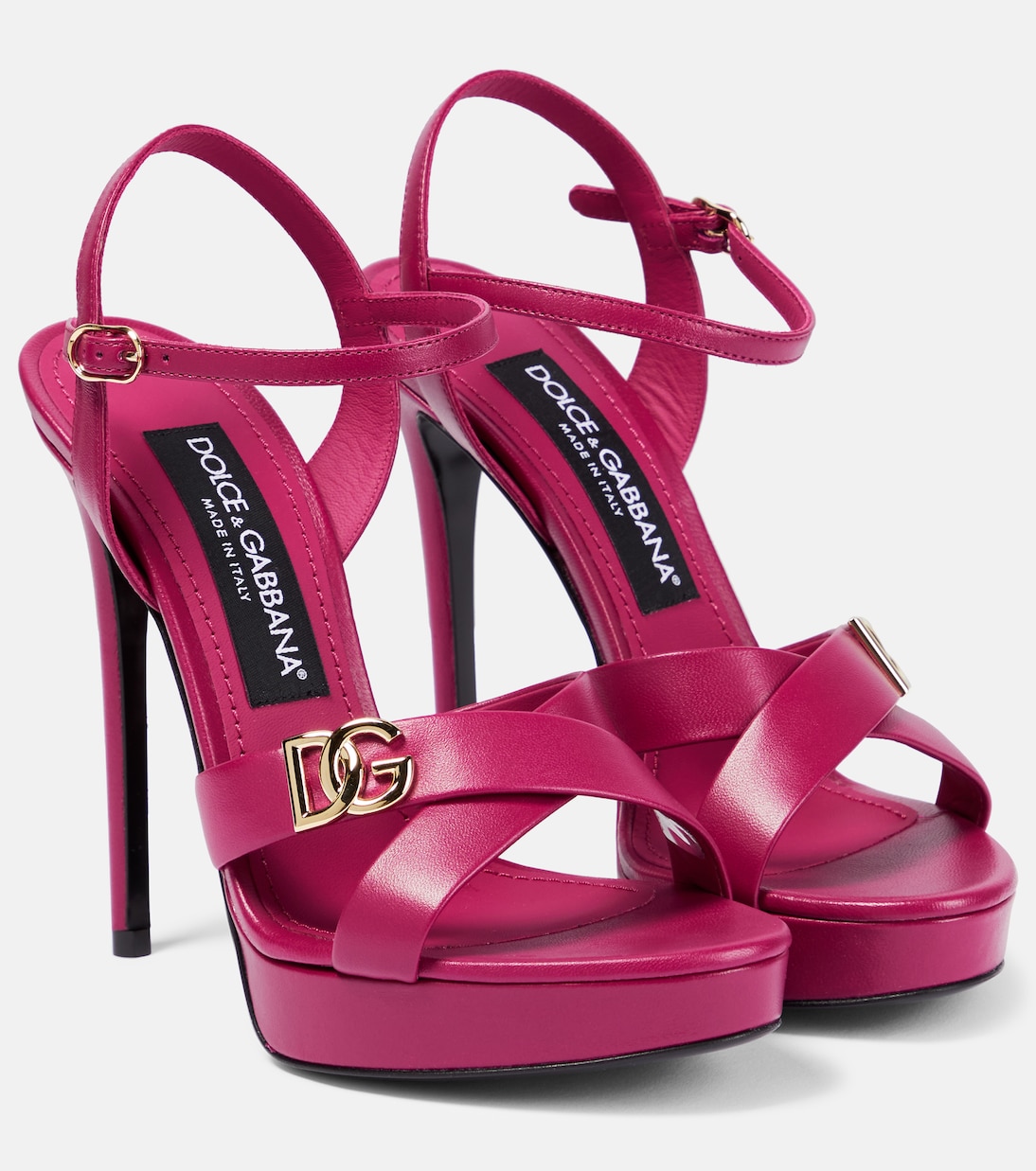 DG leather platform sandals in pink - Dolce Gabbana | Mytheresa
