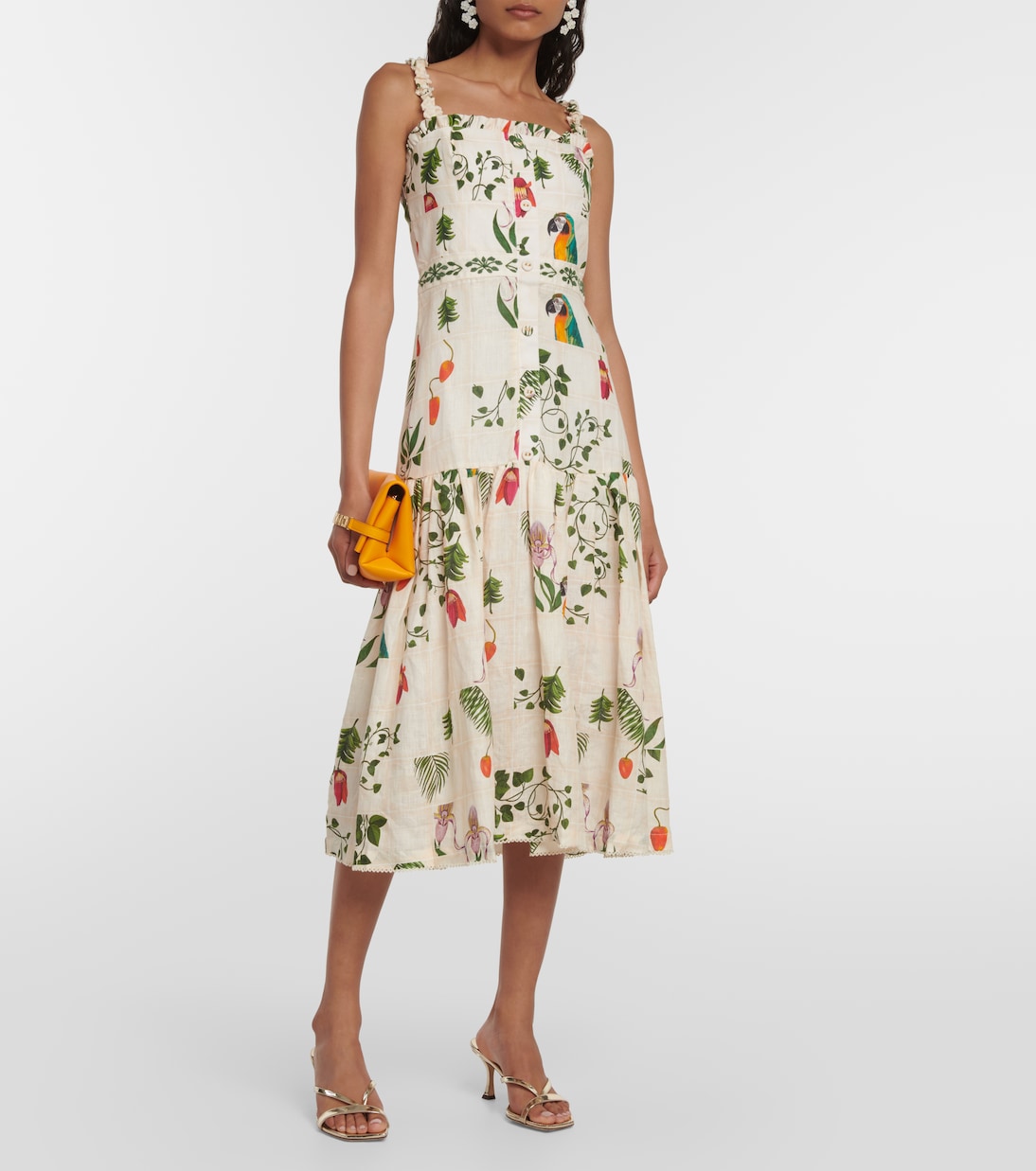 Níspero Boquet floral linen midi dress | Agua by Agua Bendita