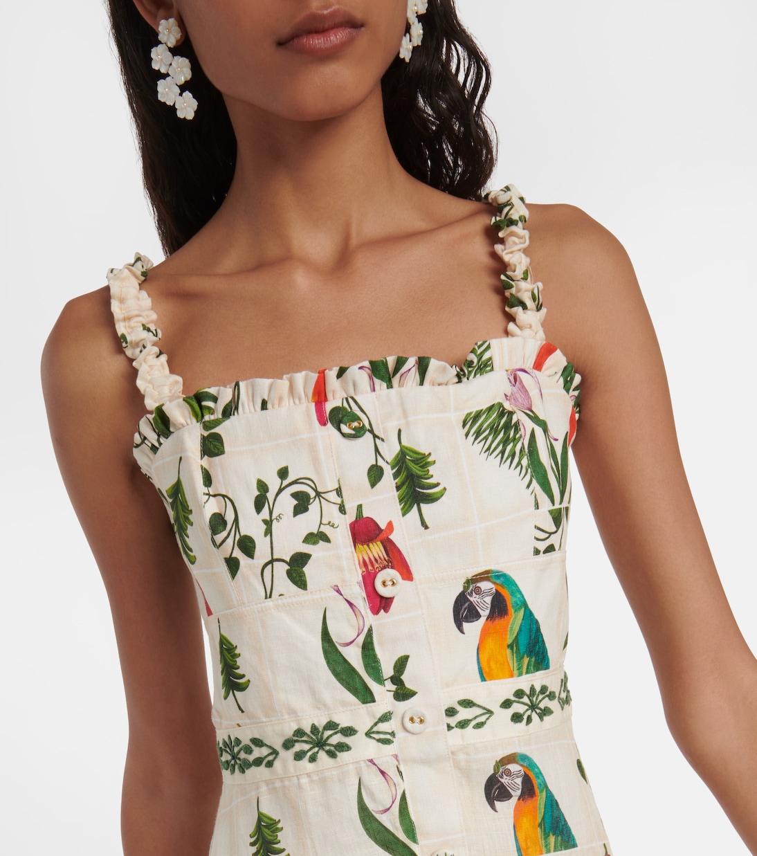 Níspero Boquet floral linen midi dress | Agua by Agua Bendita