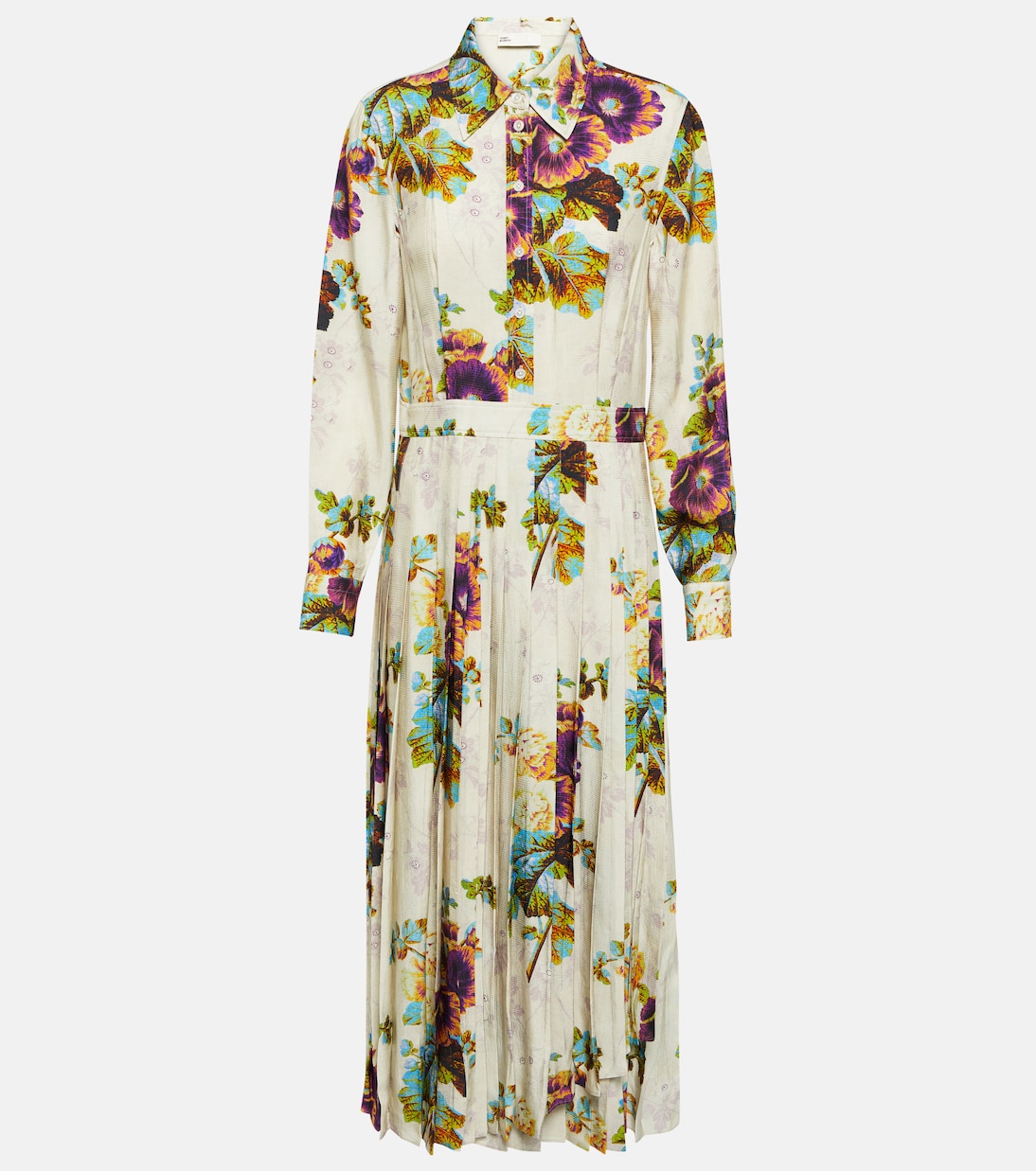 Floral pleated satin shirt dress | Tory Burch