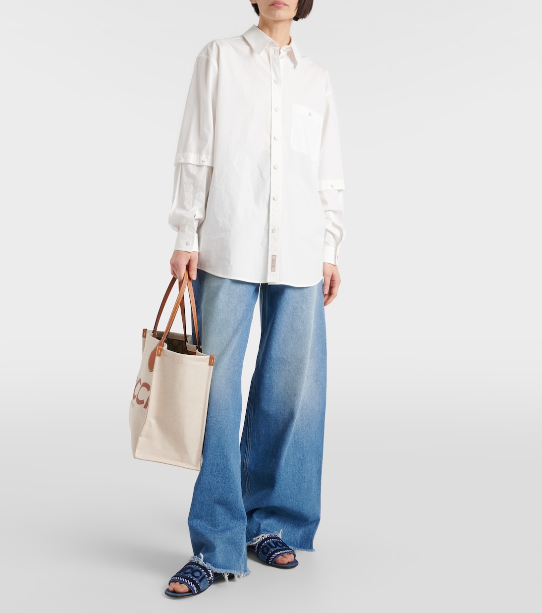 Pantoletten Gucci Script aus Denim | Gucci