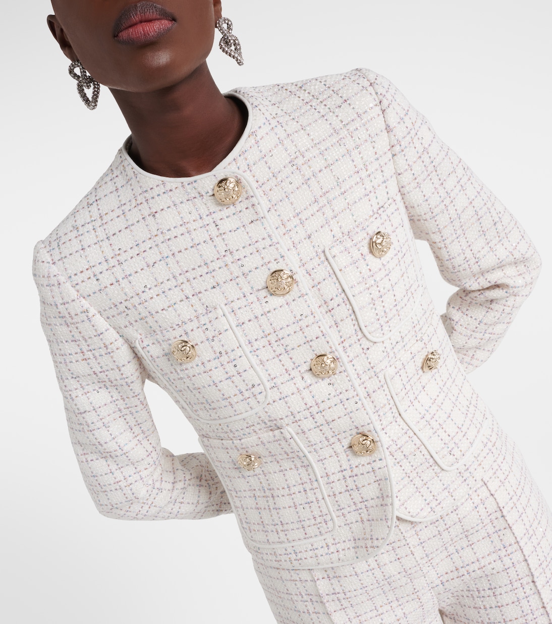 Embellished tweed jacket in white Elie Saab Mytheresa