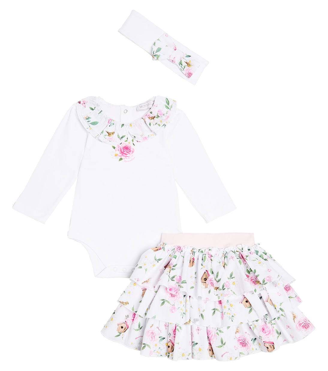 Baby bodysuit, skirt, and headband set | Monnalisa