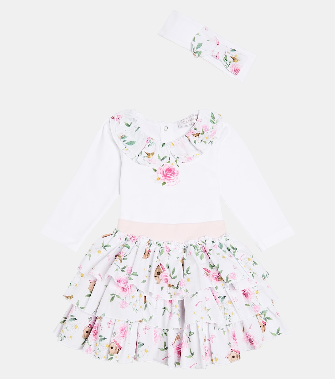 Baby bodysuit, skirt, and headband set | Monnalisa