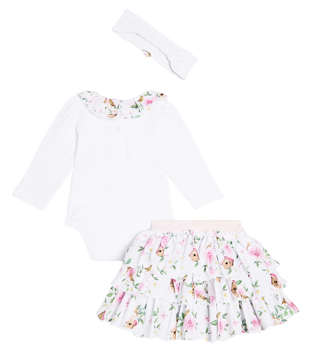 Baby bodysuit, skirt, and headband set | Monnalisa