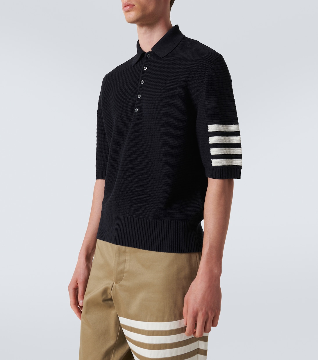 4-Bar linen and cotton polo shirt | Thom Browne
