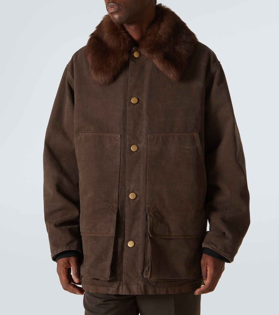 Giacca in canvas di cotone con shearling | Prada