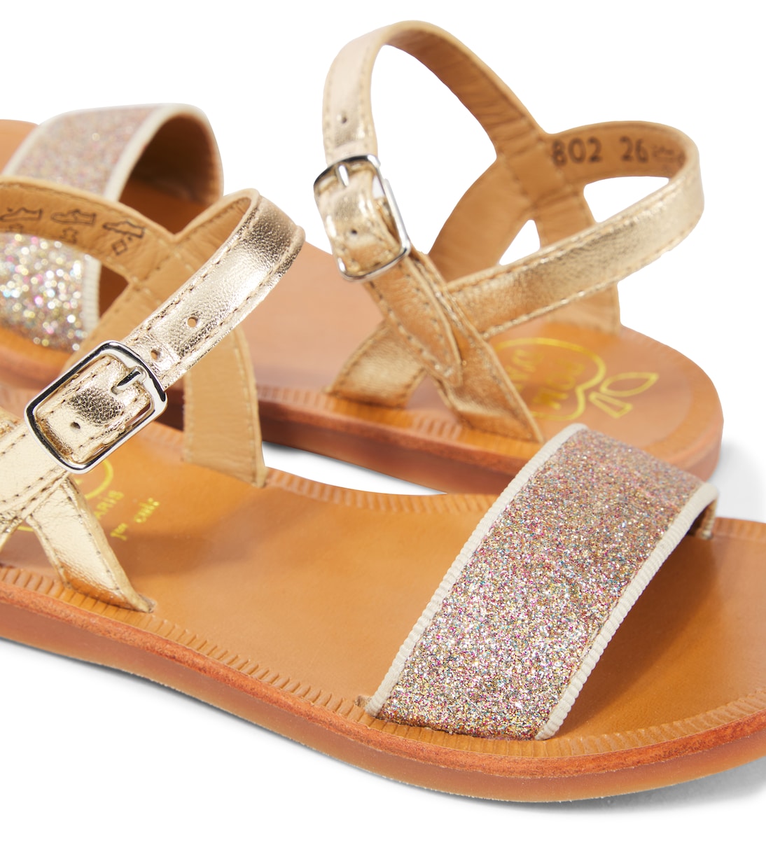 Sandalen Plagette aus Leder mit Glitter | Pom d'Api