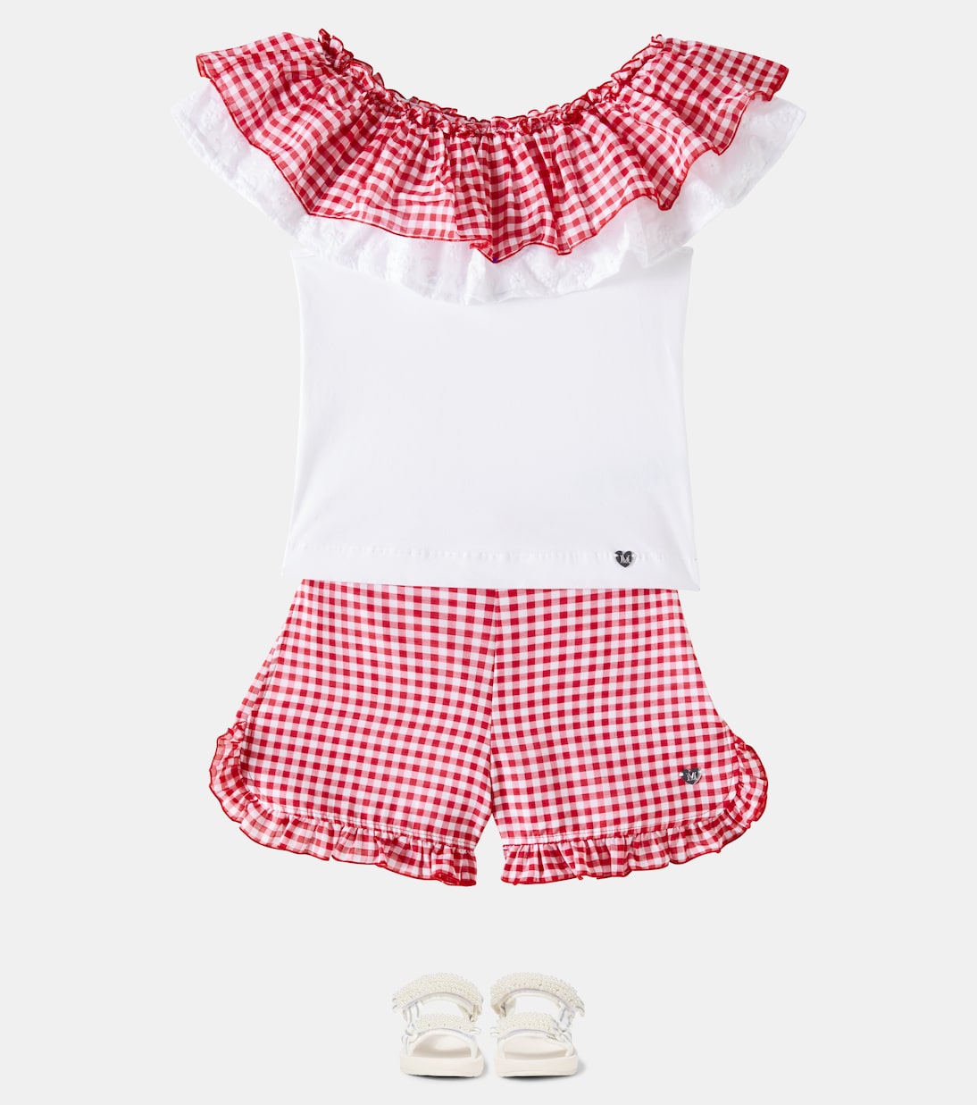 Gingham cotton-blend top and shorts | Monnalisa