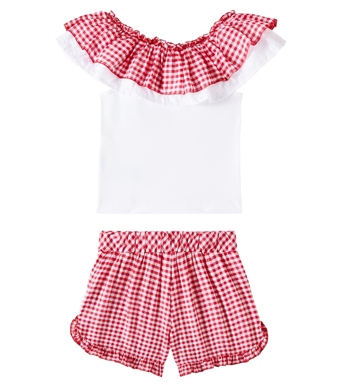 Gingham cotton-blend top and shorts | Monnalisa