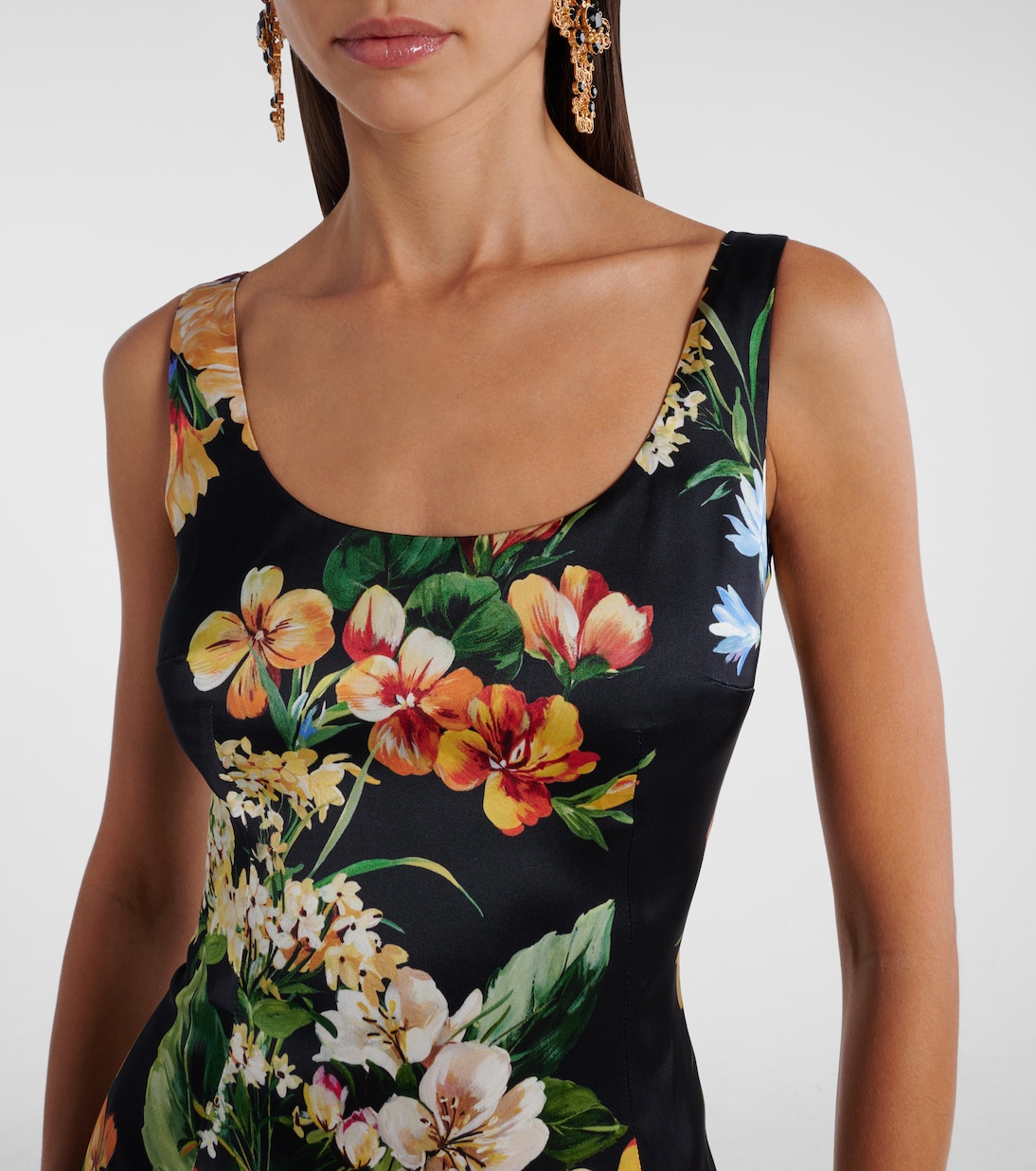 Vestido midi de satén floral | Dolce&Gabbana