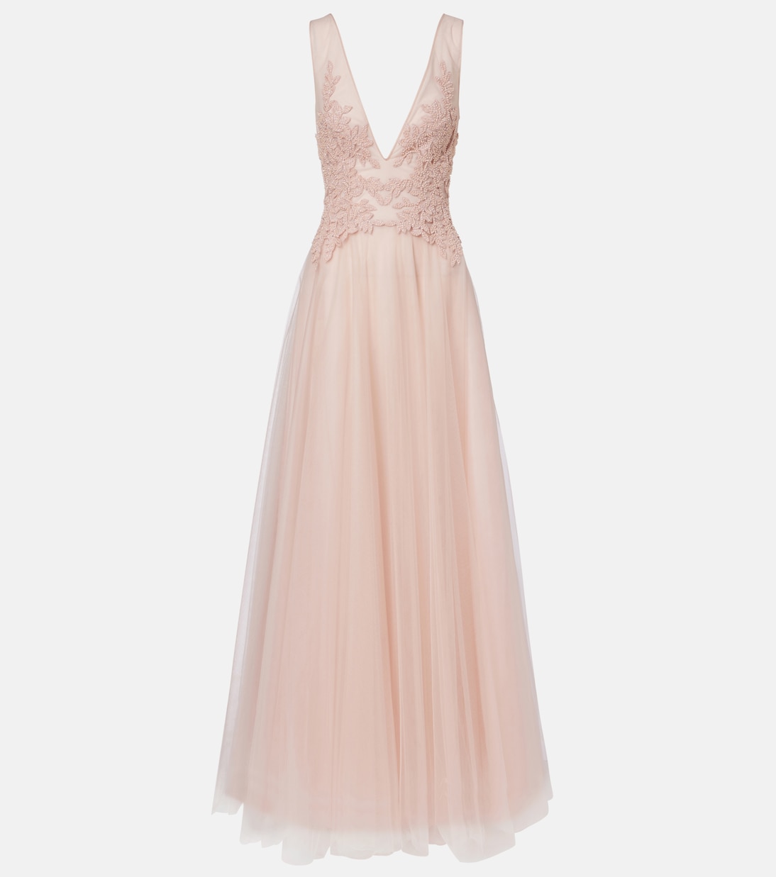 Floral-appliqué tulle gown | Costarellos