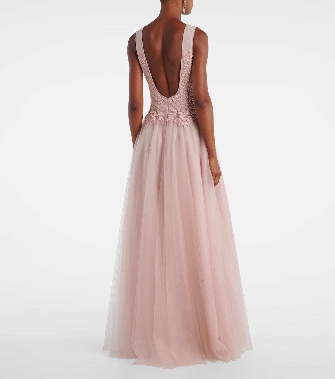 Floral-appliqué tulle gown | Costarellos