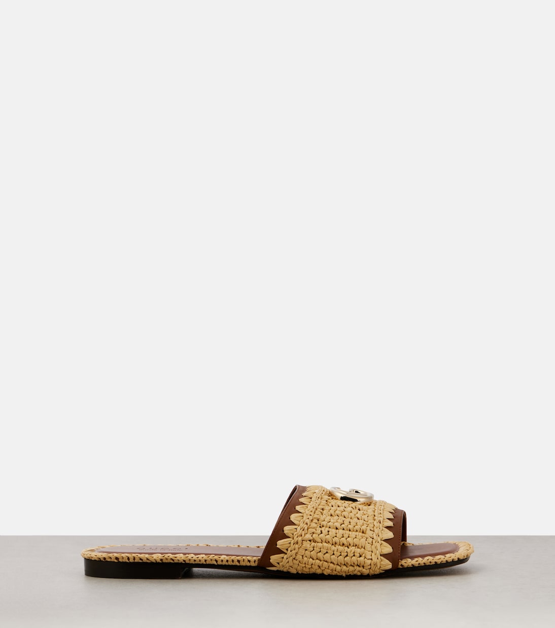 Pantoletten Double G aus Raffiabast mit Leder | Gucci