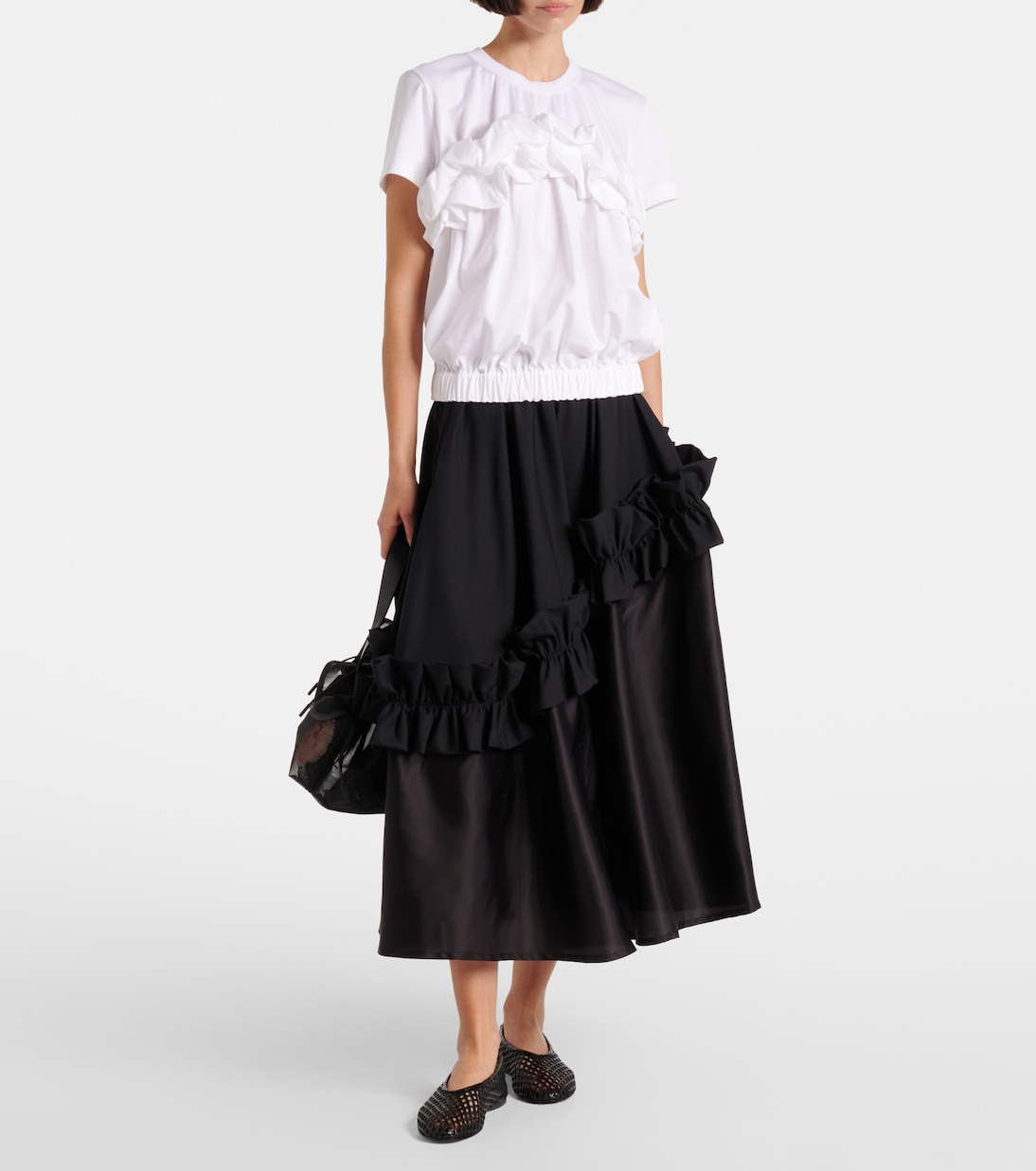 Top in cotone con volant | Noir Kei Ninomiya
