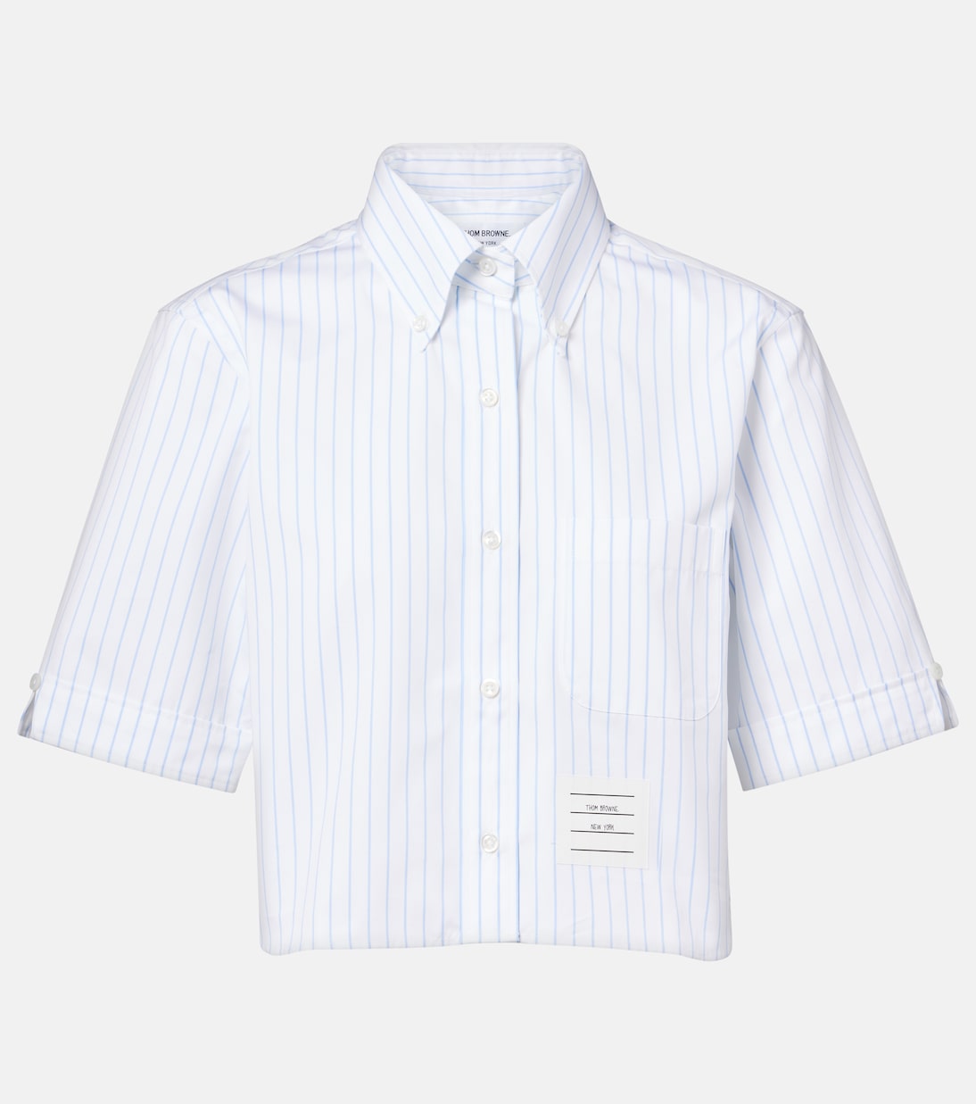Camicia cropped in popeline di cotone gessato | Thom Browne