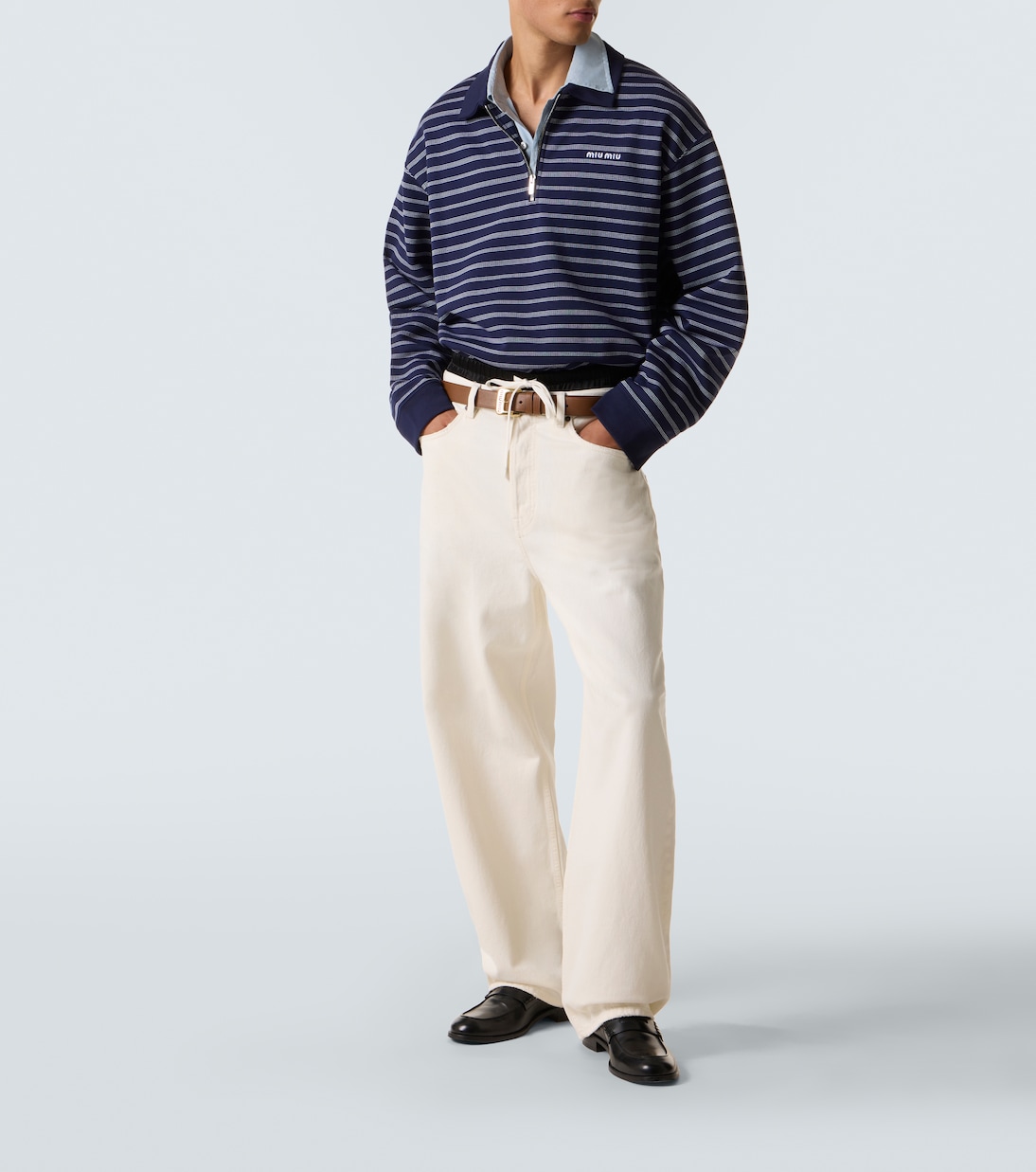 Striped cotton polo sweater | Miu Miu