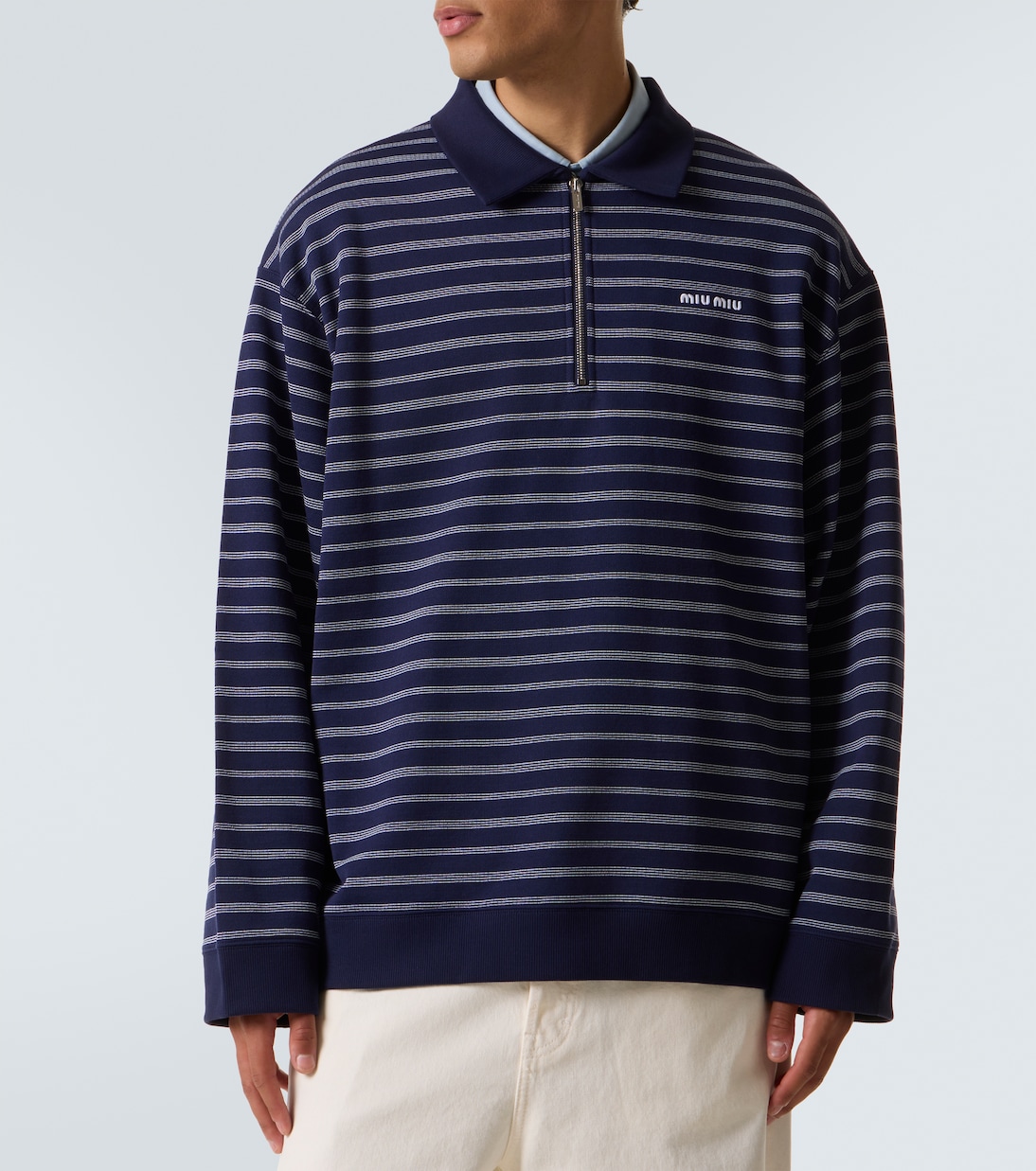 Striped cotton polo sweater | Miu Miu