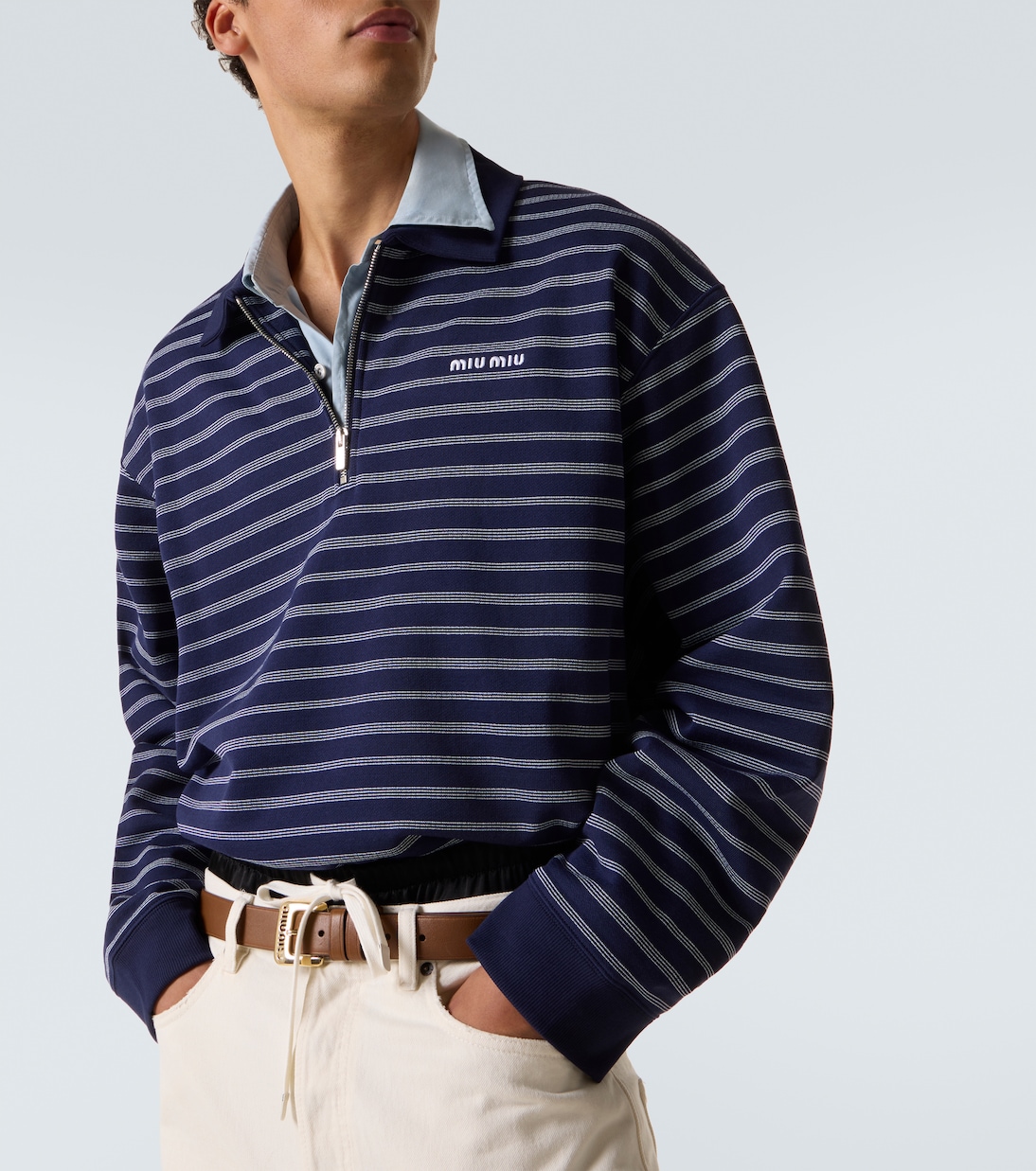 Striped cotton polo sweater | Miu Miu