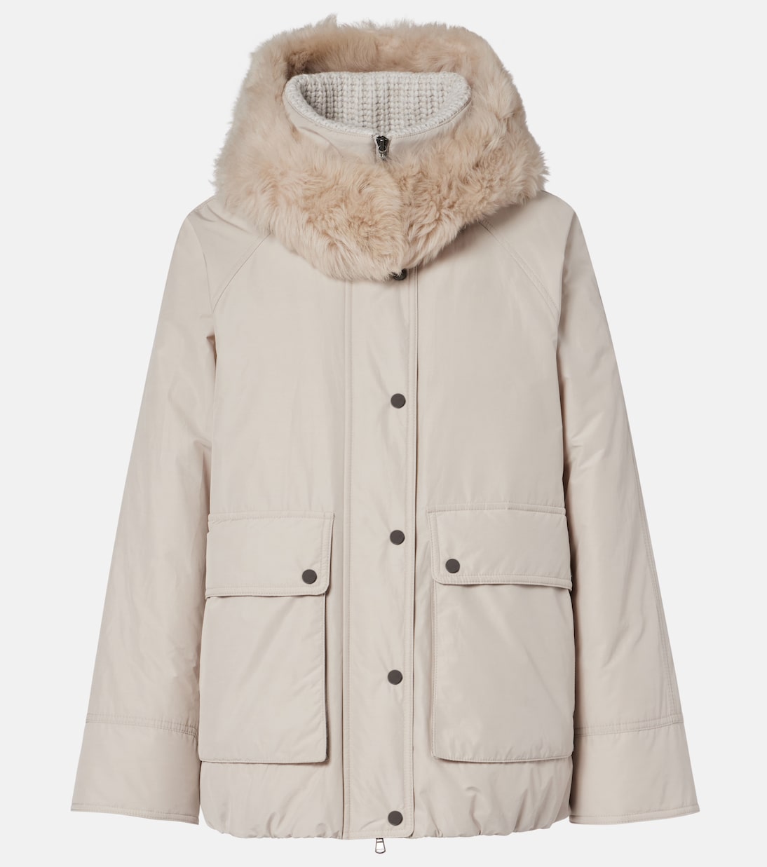 Leather-trimmed down jacket | Brunello Cucinelli