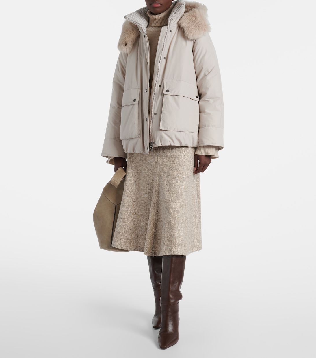 Leather-trimmed down jacket | Brunello Cucinelli