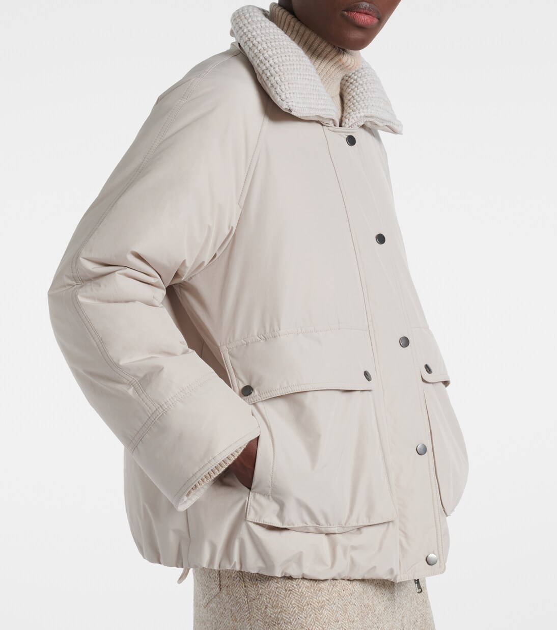 Leather-trimmed down jacket | Brunello Cucinelli