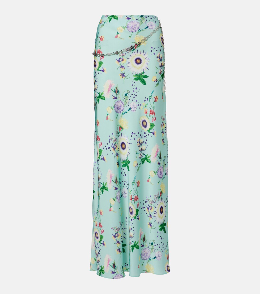 Chain-detail floral satin maxi skirt | Rabanne