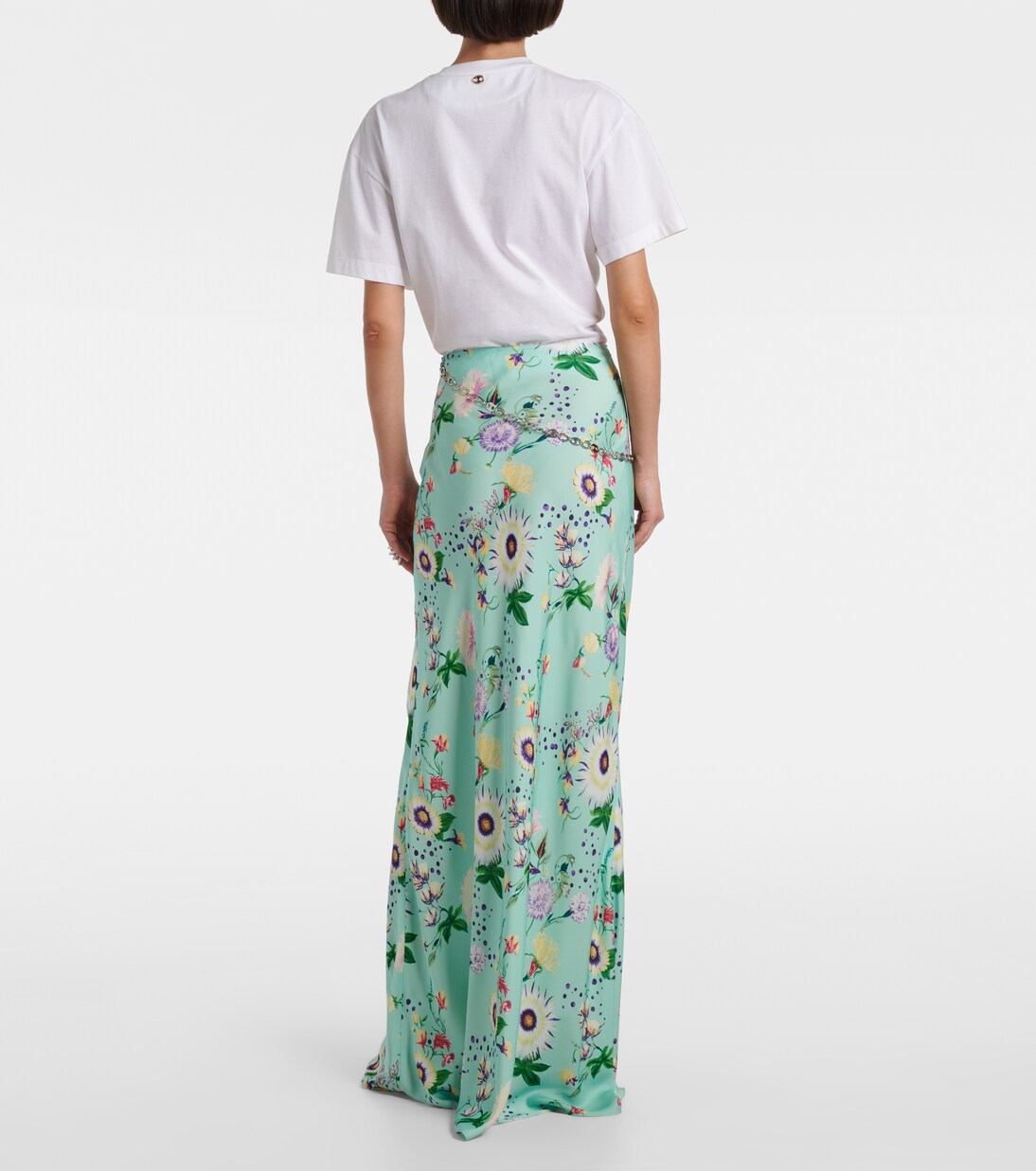 Chain-detail floral satin maxi skirt | Rabanne