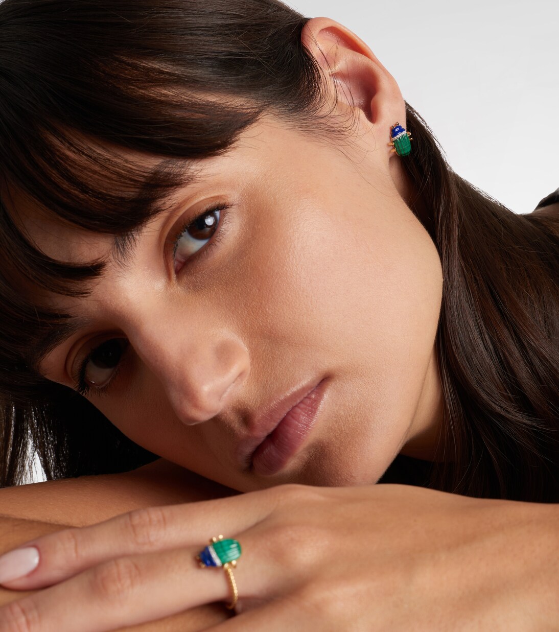 Scarabée 9kt gold earrings with gemstones | Yvonne Léon
