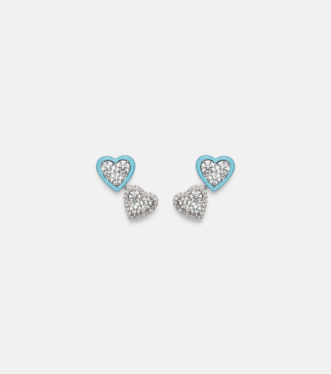 Heart 18kt white gold earrings with diamonds and enamel | Kamyen