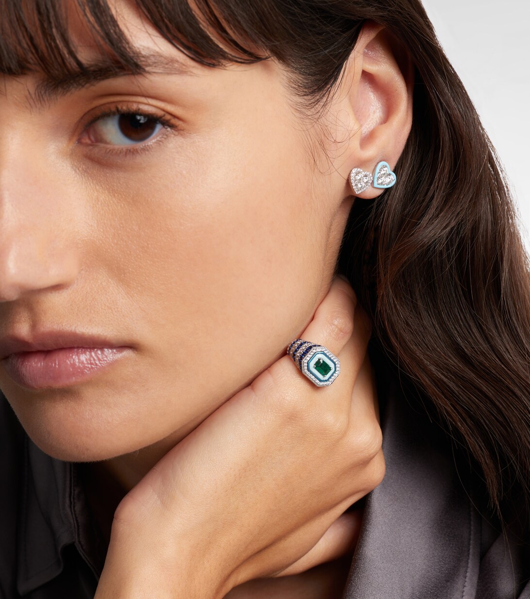 Heart 18kt white gold earrings with diamonds and enamel | Kamyen