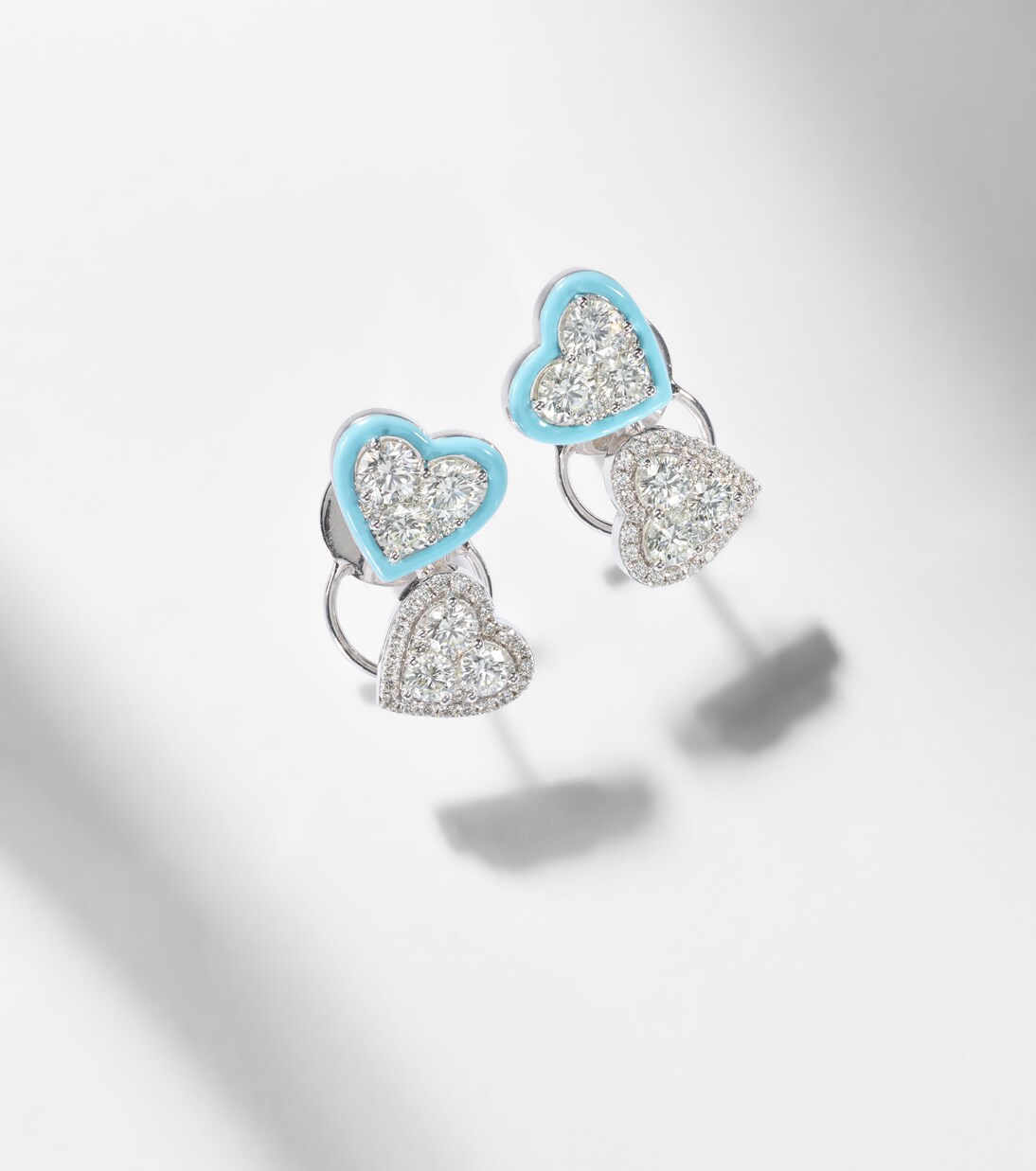 Heart 18kt white gold earrings with diamonds and enamel | Kamyen