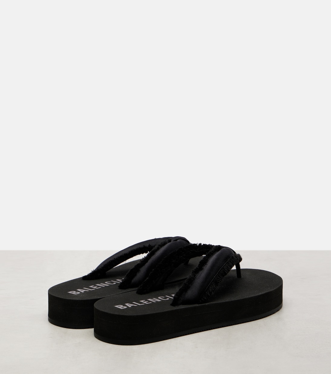 Cushy fringed satin platform thong sandals | Balenciaga