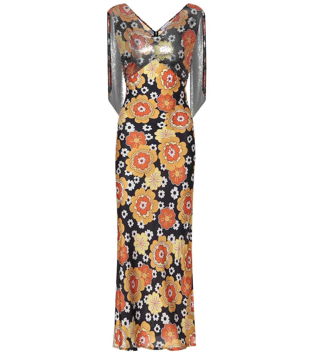 Mesh-trimmed floral gown | Rabanne