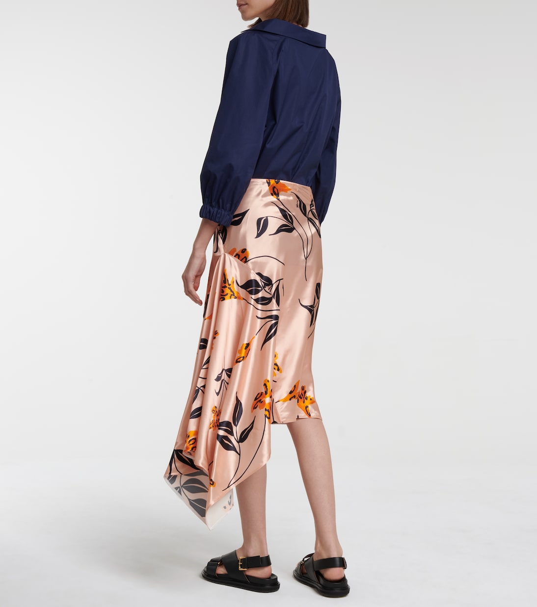 Floral satin asymmetric midi skirt | Marni