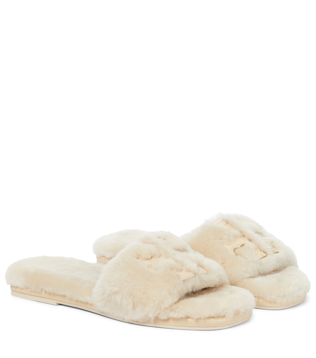 Double T shearling slides | Tory Burch