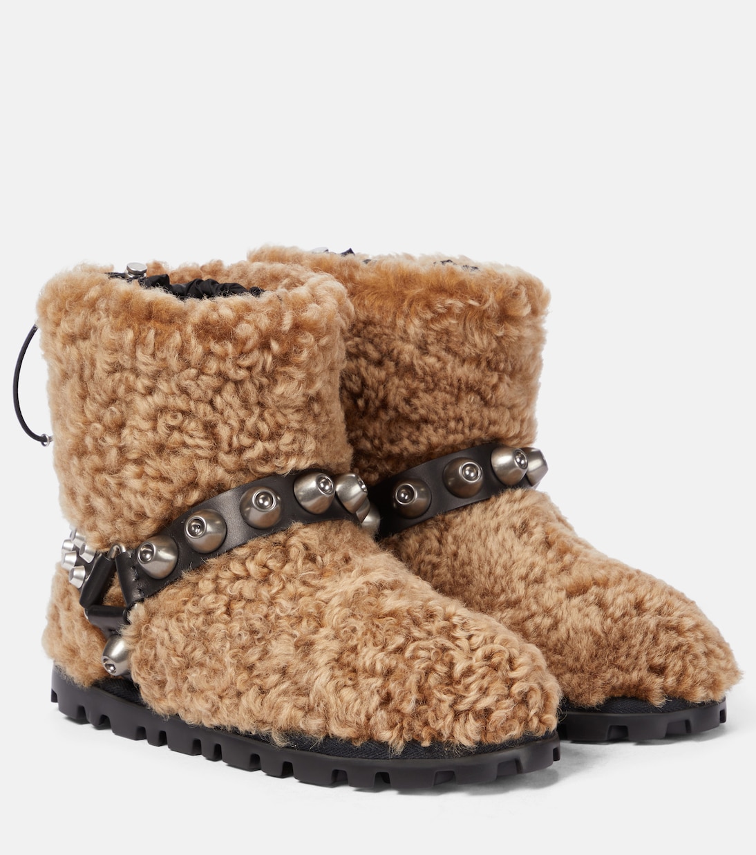 Embellished shearling ankle boots | Miu Miu