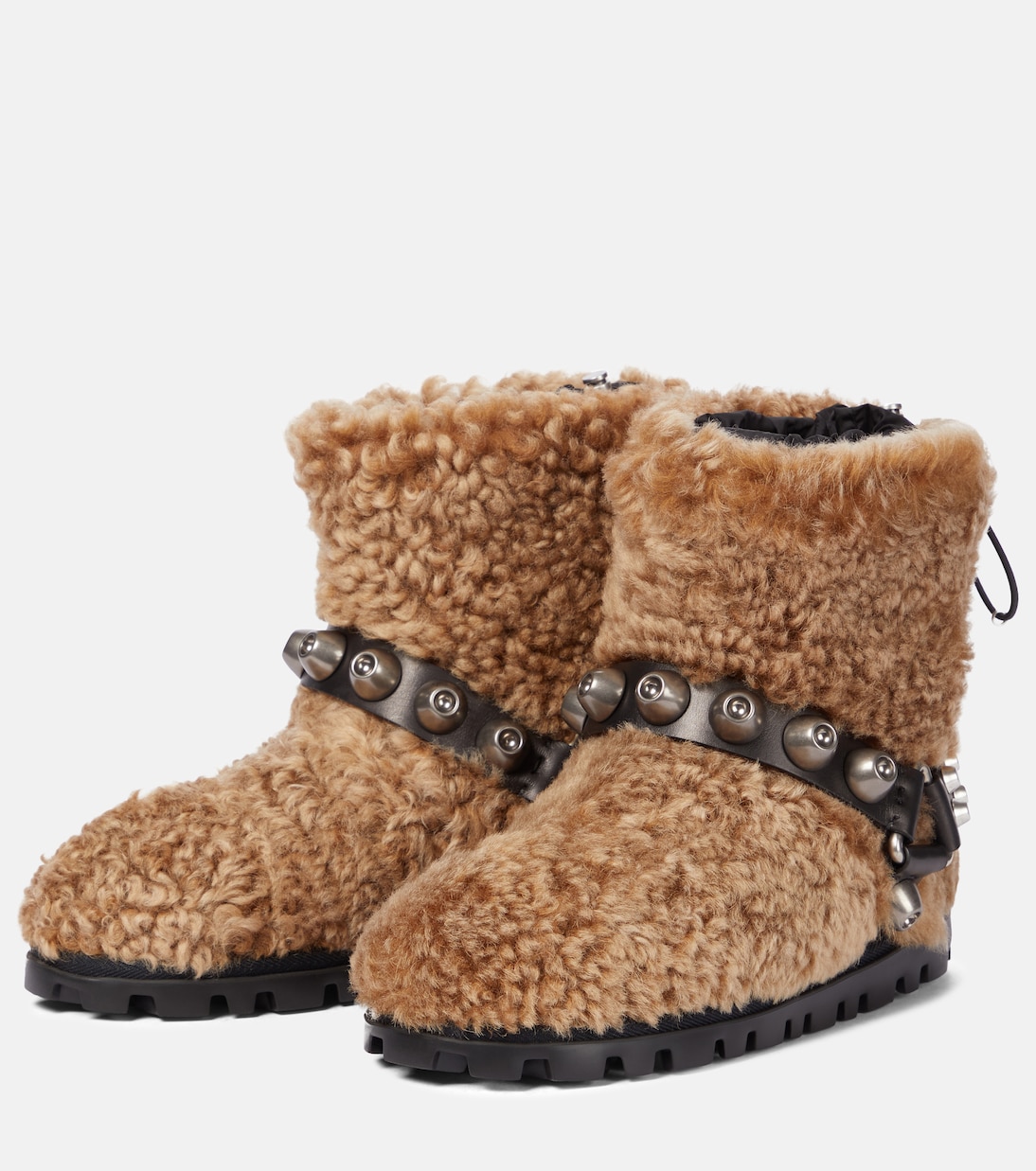 Embellished shearling ankle boots | Miu Miu