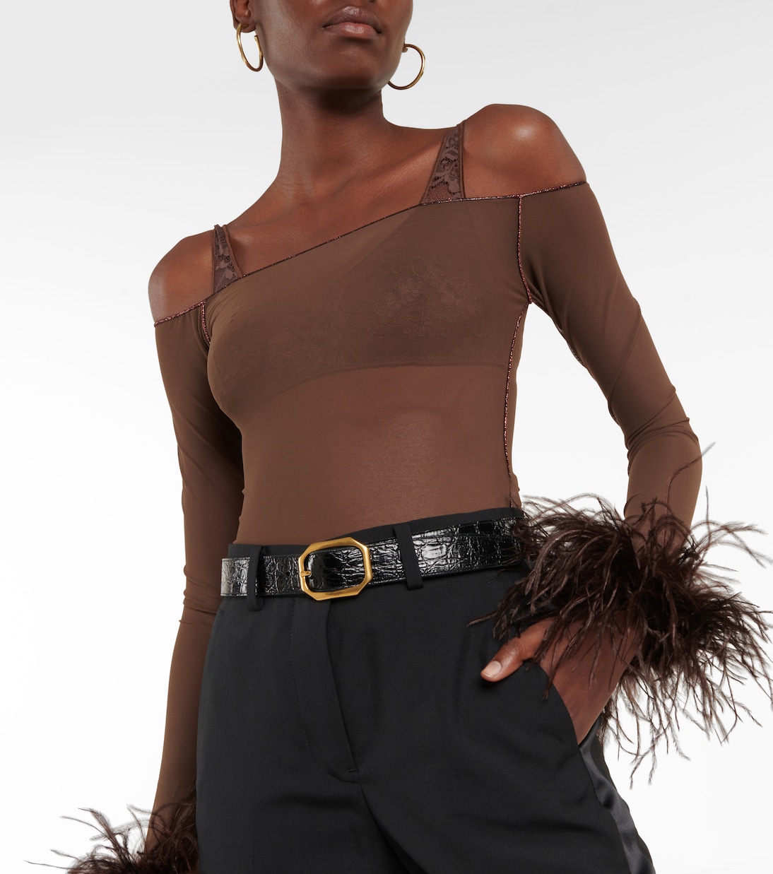 Body in mesh con piume | Oséree