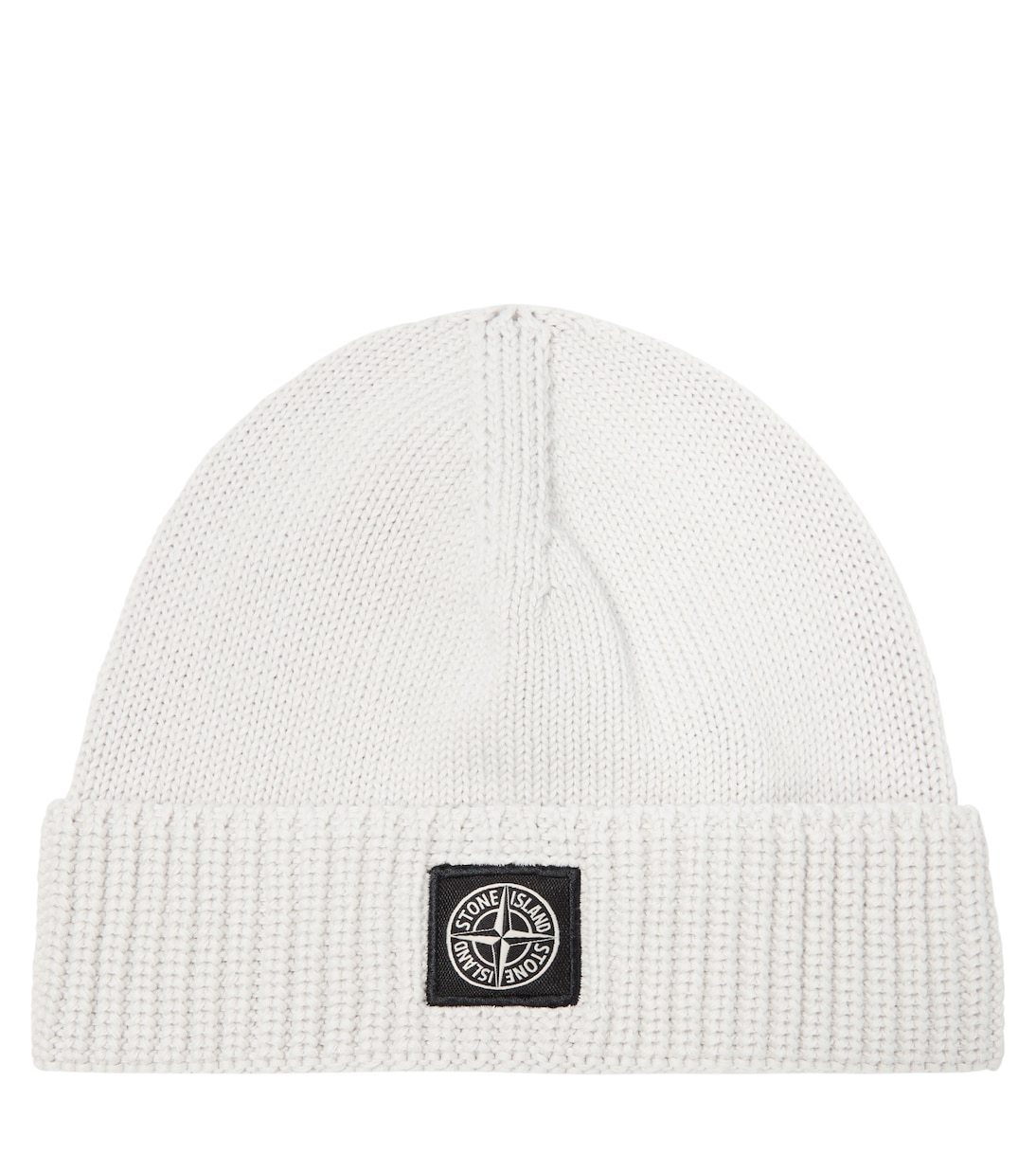 Logo ribbed knit cotton beanie in grey Stone Island Junior Mytheresa
