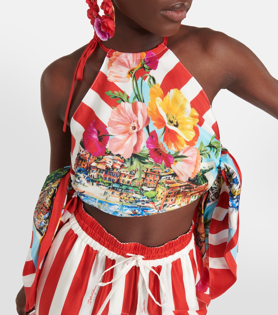 Top cropped Portofino in seta con stampa | Dolce&Gabbana