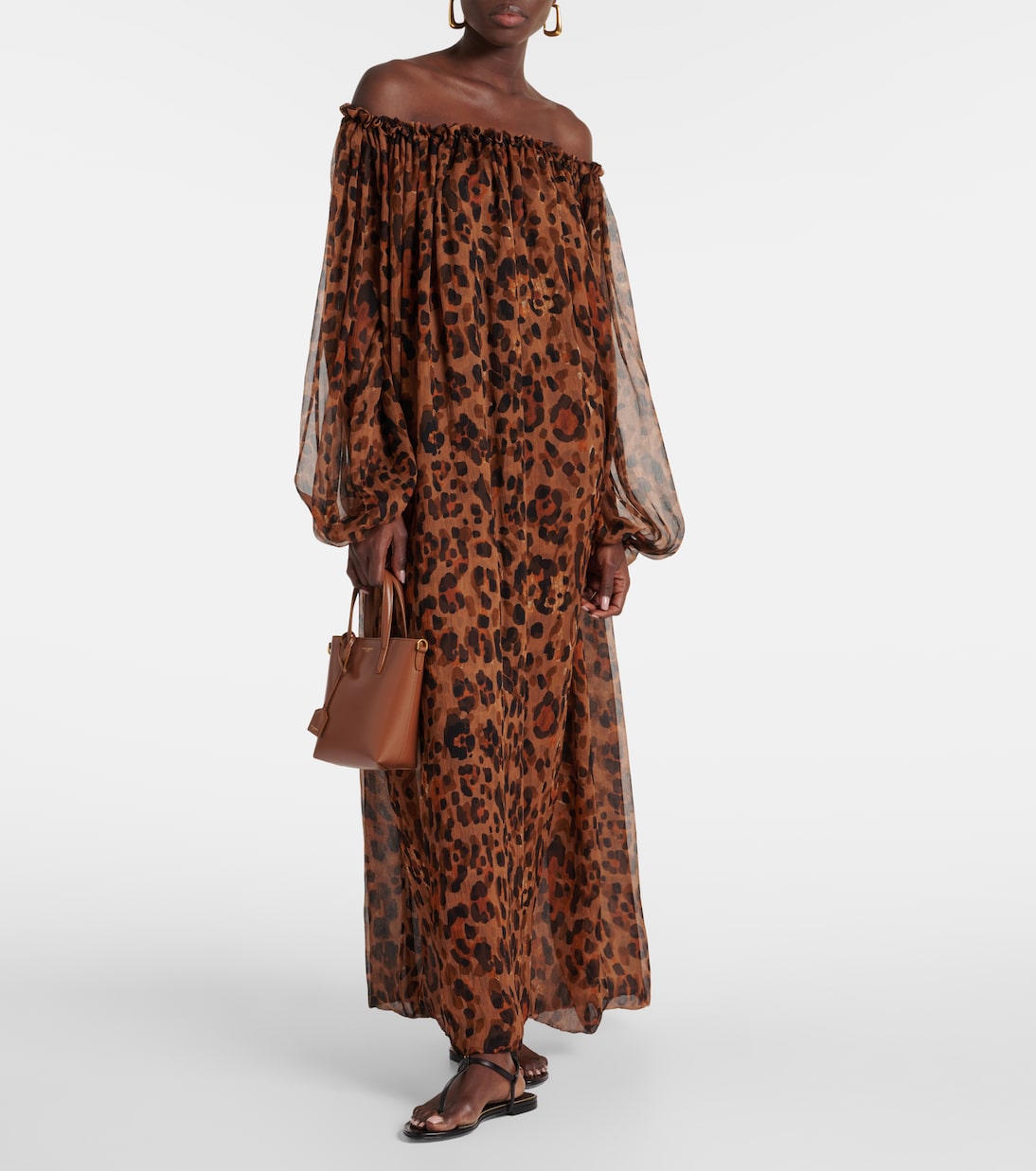 Leopard-print off-shoulder silk maxi dress | Dodo Bar Or