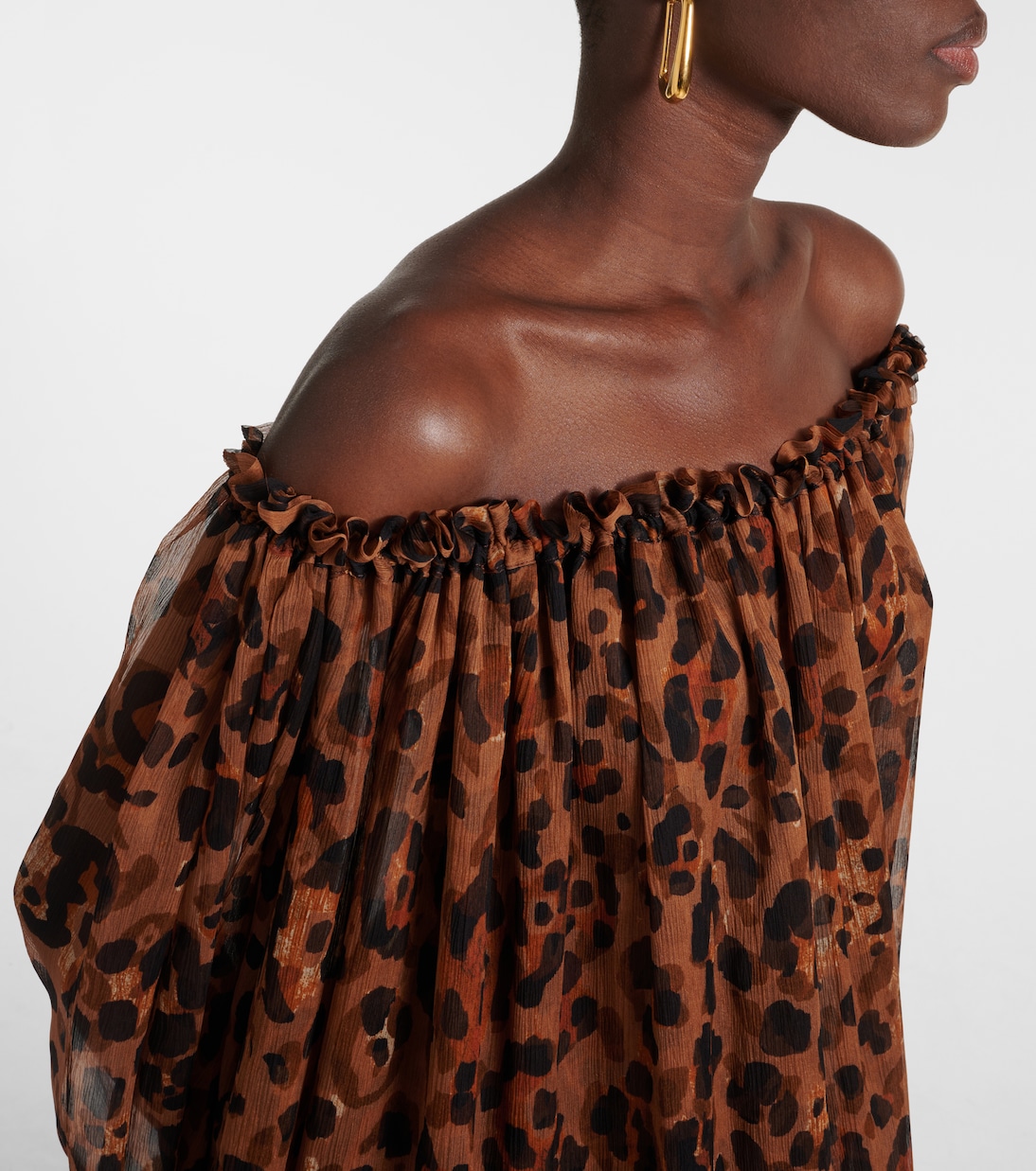Leopard-print off-shoulder silk maxi dress | Dodo Bar Or