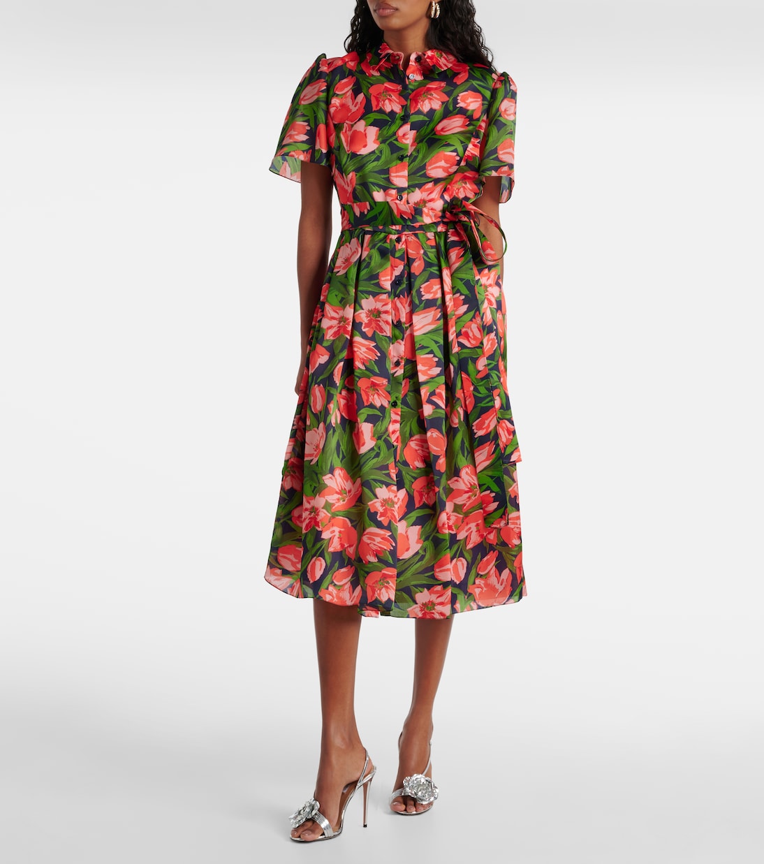 Abito chemisier in seta con stampa floreale | Carolina Herrera