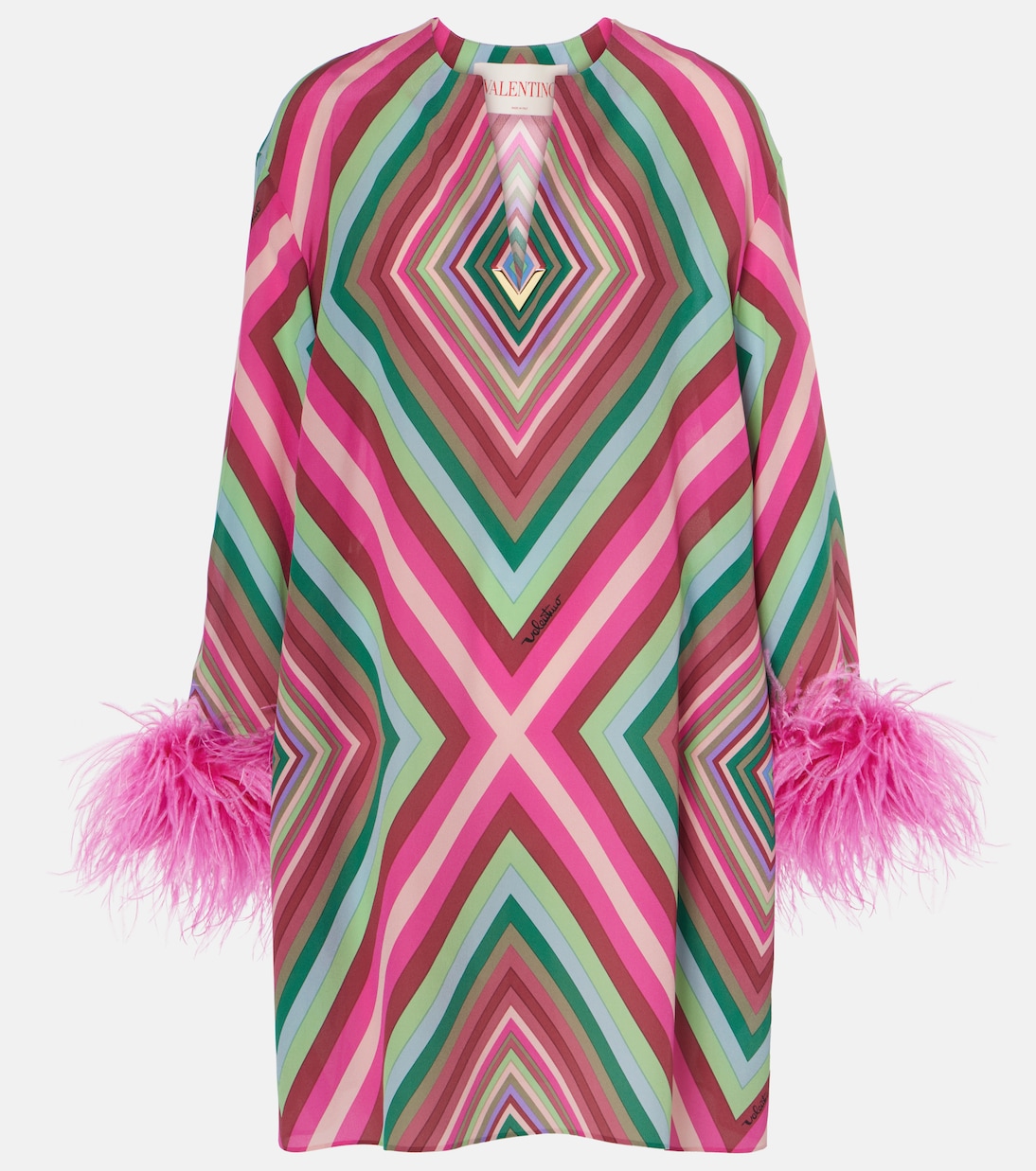 Robe en crêpe de soie à plumes | Valentino