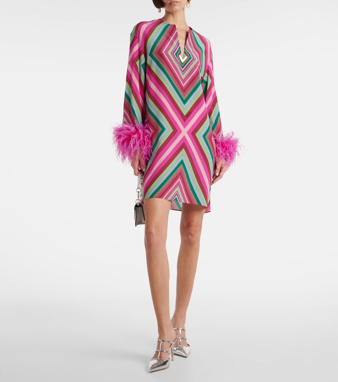 Robe en crêpe de soie à plumes | Valentino