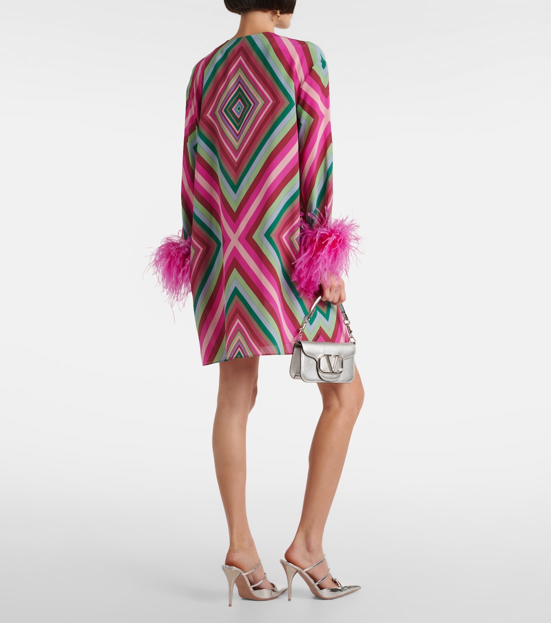 Robe en crêpe de soie à plumes | Valentino