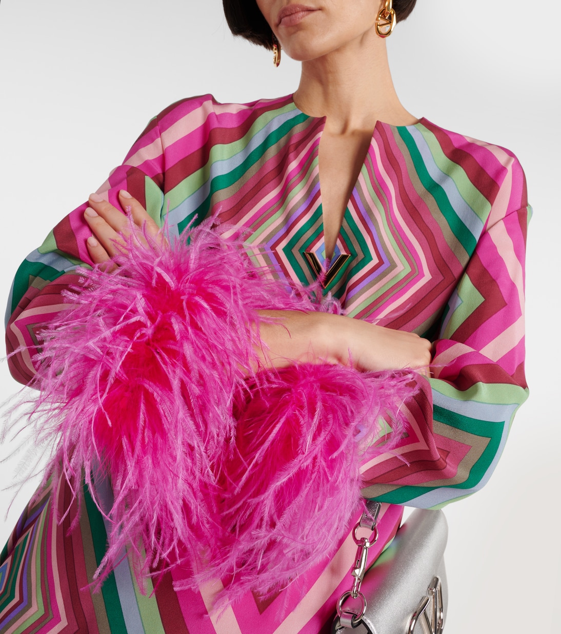 Robe en crêpe de soie à plumes | Valentino